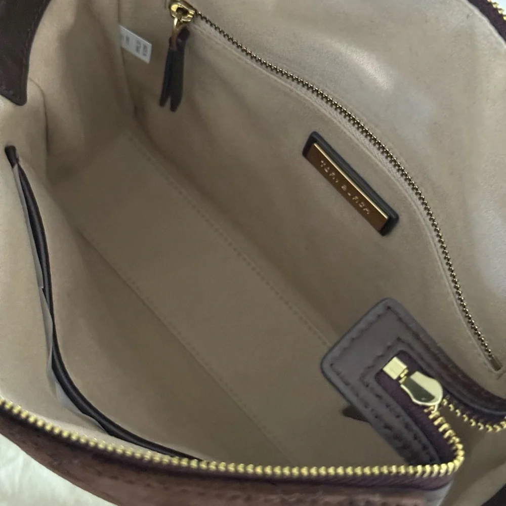 NWT 678! Tory Burch Willa Suede Small Zip Top Tote in Dark Cocoa Brown